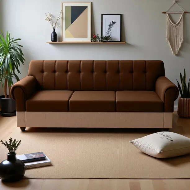 Febonic - Welly Fabric RHS Sectional Sofa (3+Lounger) - Ivory Beige